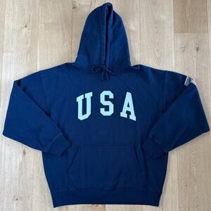 Brandy Melville J Galt USA Oversized Hoodie with Flag in Navy Blue